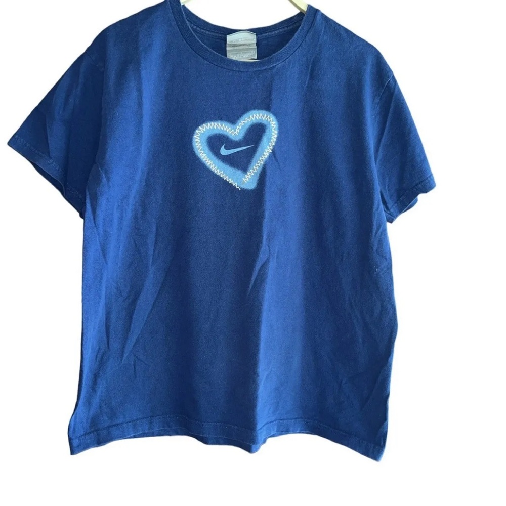 Vintage Y2K Nike Womens Heart Logo Blue T Shirt